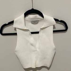 Aritzia Babaton White Collared Crop Top